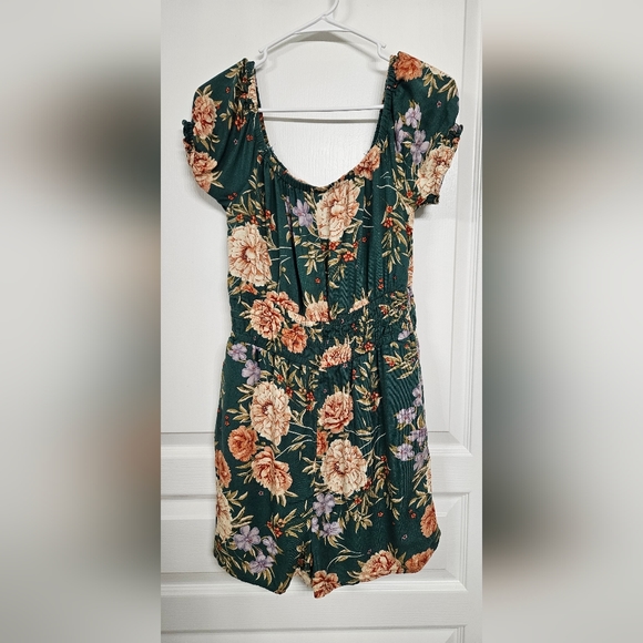 American eagle small green floral spring short sleeve elastic waist romper - Picture 3 of 10